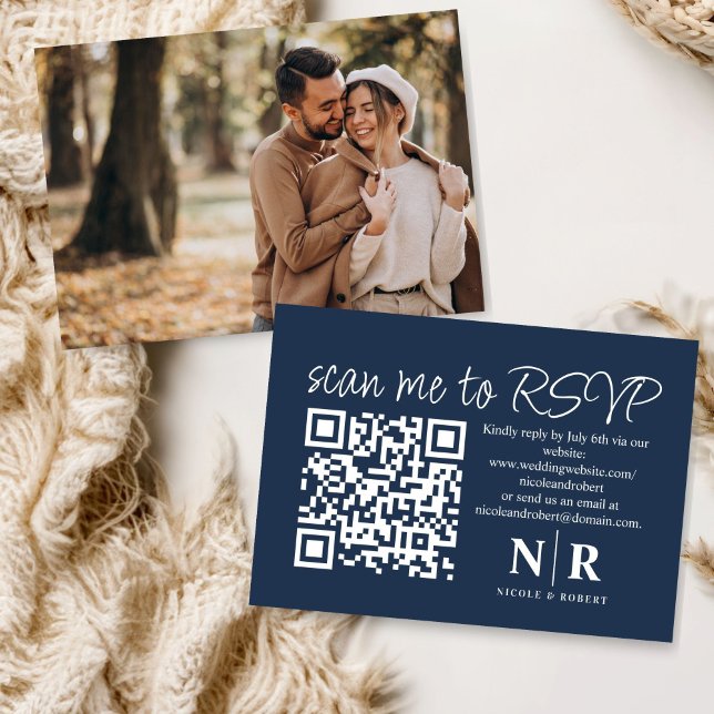 Wedding Monogram QR Code RSVP With Photo Elegant Enclosure Card (Creator Uploaded)