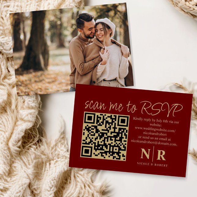 Wedding Monogram QR Code RSVP With Photo Elegant Enclosure Card (Creator Uploaded)