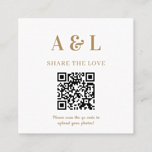 Wedding Monogram QR Code White Gold Enclosure Card