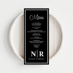 Wedding Monogram Reception Or Engagement Dinner Menu<br><div class="desc">Introducing our Black And White Wedding Monogram Reception Or Engagement Dinner Menus, the epitome of timeless elegance and personalized sophistication for your special celebration. Crafted with meticulous attention to detail, these menus elevate your reception or engagement dinner with their sleek black and white design, creating a refined ambiance that complements...</div>