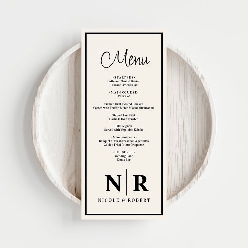 Wedding Monogram Reception Or Engagement Dinner Menu