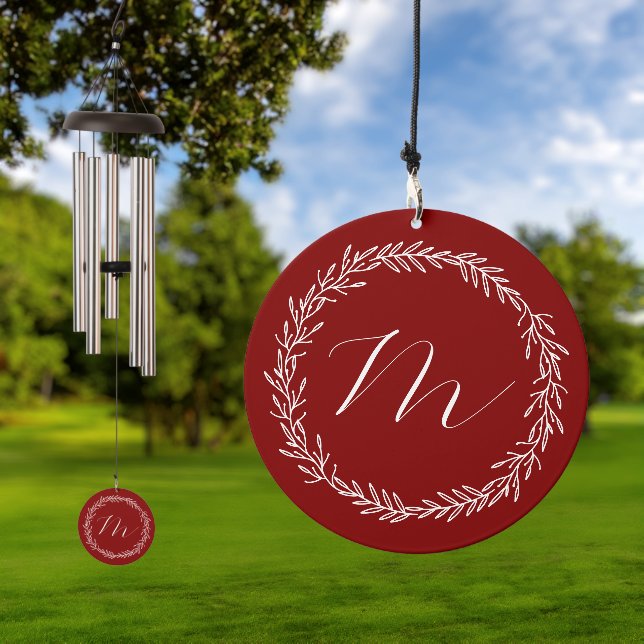 Wedding Monogram Red Wreath Wedding Wind Chime (Outdoor)