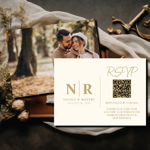 Wedding Monogram RSVP QR Code Photo Elegant Enclosure Card