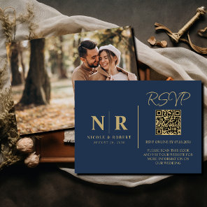 Wedding Monogram RSVP QR Code Photo Elegant Enclosure Card