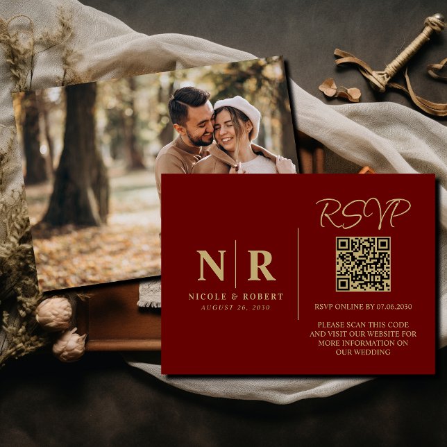 Wedding Monogram RSVP QR Code Photo Elegant Enclosure Card (Creator Uploaded)