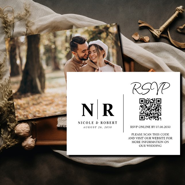 Wedding Monogram RSVP QR Code Photo Elegant Enclosure Card (Creator Uploaded)
