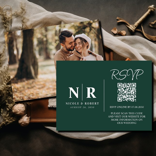 Wedding Monogram RSVP QR Code Photo Elegant Enclosure Card (Creator Uploaded)