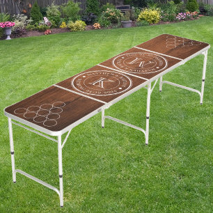 Wedding Monogram Rustic Walnut Wood Beer Pong Table