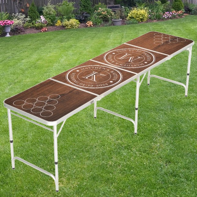 Wedding Monogram Rustic Walnut Wood Beer Pong Table (Creator Uploaded)