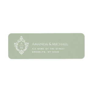 Wedding Monogram Sage Green Vintage Crest Label