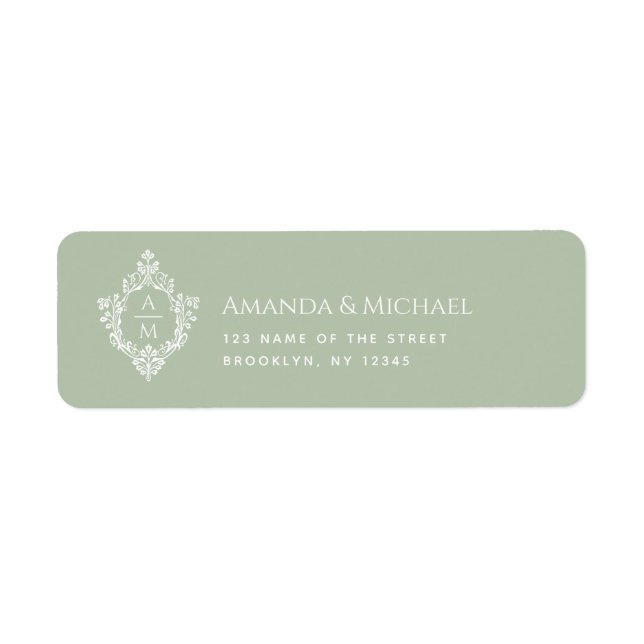 Wedding Monogram Sage Green Vintage Crest  Label (Front)