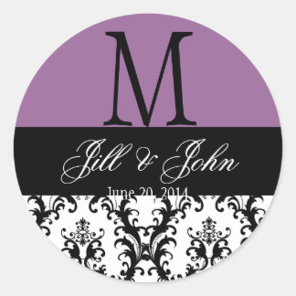 Wedding Monogram Save Date Damask Seal Purple