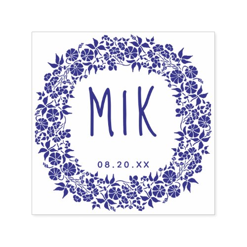 Wedding Monogram Save the Date  Floral Wreath Self_inking Stamp