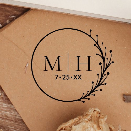 Wedding Monogram Save The Date Personalized Round  Self_inking Stamp