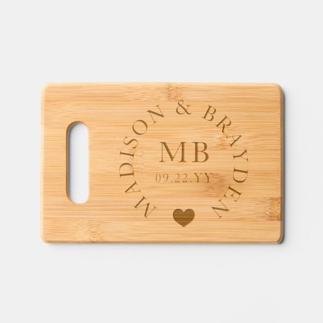 Wedding Monogram Script Personalized Names Engraved Cutting Board (Front)