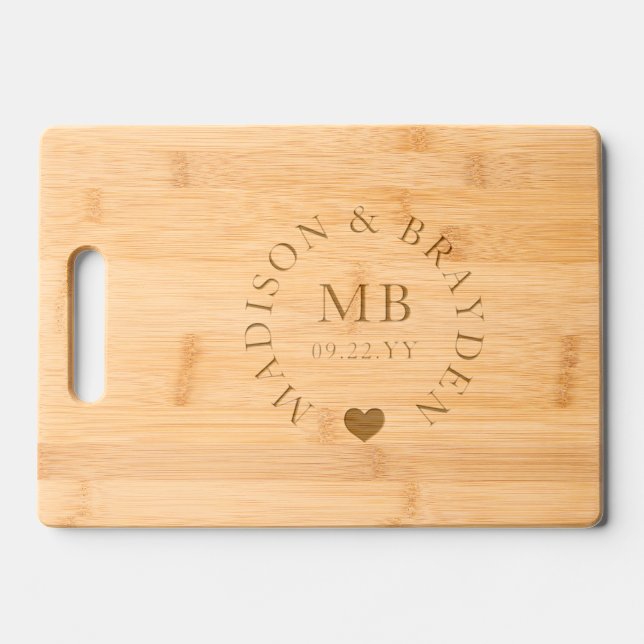 Wedding Monogram Script Personalized Names Engraved Cutting Board (Front)