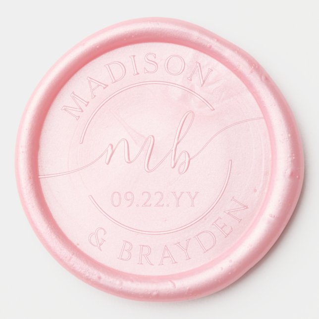 Wedding Monogram Script Personalized Names Wax Seal Sticker (Front)