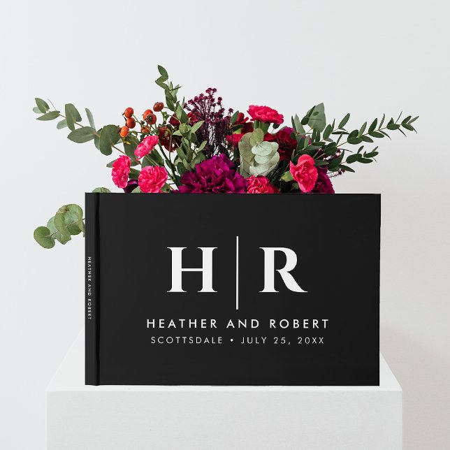 Wedding Monogram Simple Classic Minimal Black Guest Book (Creator Uploaded)