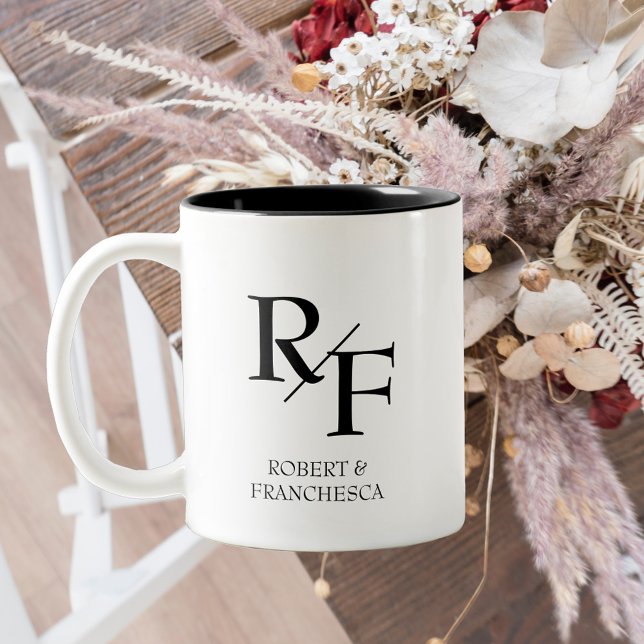 Wedding Monogram Simple Elegant Black and White Two-Tone Coffee Mug (Creator Uploaded)