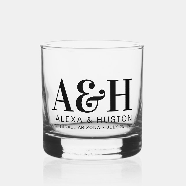 Wedding Monogram Simple Elegant Minimalist Chic Whiskey Glass (Front)