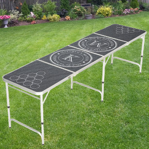 Wedding Monogram Smooth Dark Granite Stone Beer Pong Table