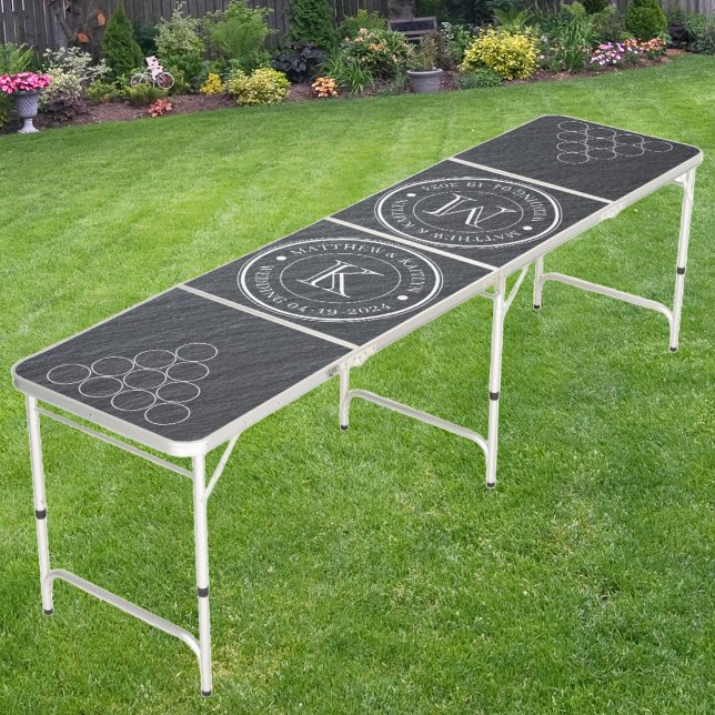 Wedding Monogram Smooth Dark Granite Stone  Beer Pong Table (Creator Uploaded)