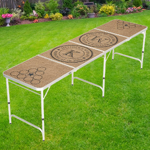 Wedding Monogram Star Brown Burlap Beer Pong Table