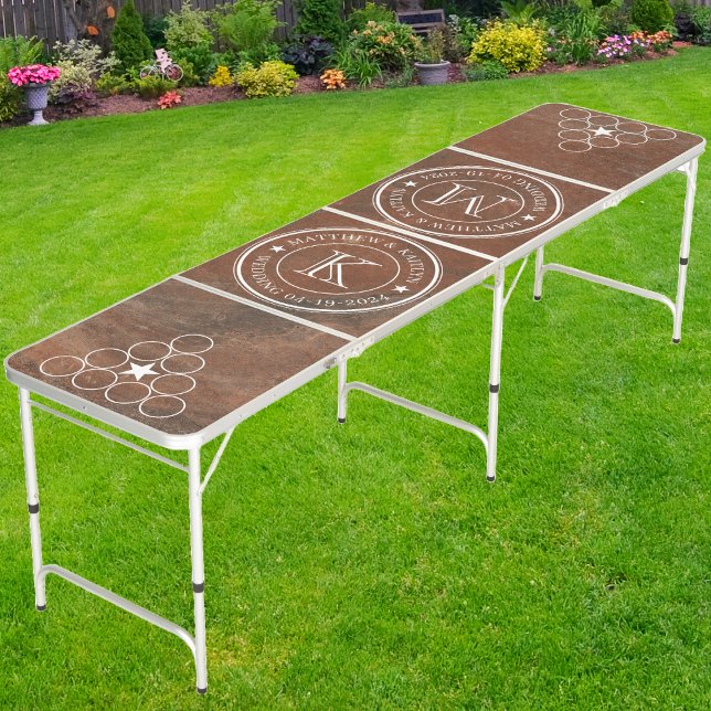 Wedding Monogram Star Brown Sand Stone  Beer Pong Table (Creator Uploaded)
