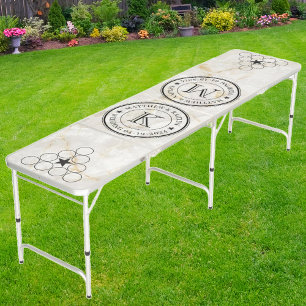 Wedding Monogram Star Calacatta Gold Marble Stone Beer Pong Table