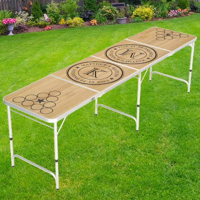 Wedding Monogram Star Dark Bamboo  Beer Pong Table (Creator Uploaded)