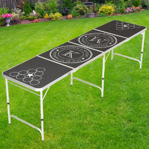 Wedding Monogram Star Dark Black Wood Beer Pong Table