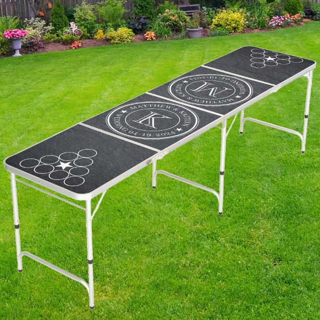 Wedding Monogram Star Dark Granite Stone  Beer Pong Table (Creator Uploaded)