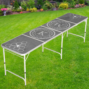 Wedding Monogram Star Dark Slate Stone Beer Pong Table