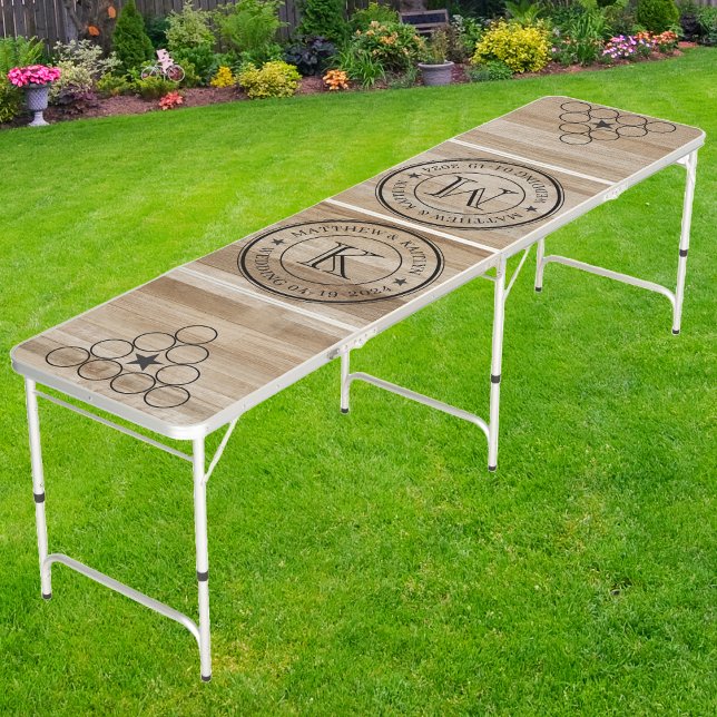Wedding Monogram Star Light Ash Wood Beer Pong Table (Creator Uploaded)