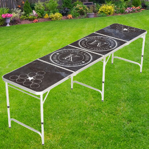 Wedding Monogram Star Modest Dark Stone Beer Pong Table