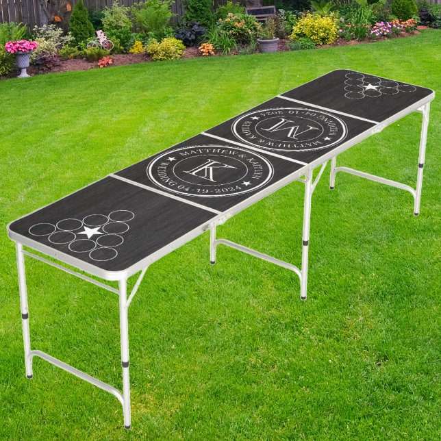 Wedding Monogram Star Modest Dark Wood Beer Pong Table (Creator Uploaded)