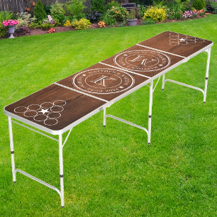 Wedding Monogram Star Rustic Walnut Wood Beer Pong Table