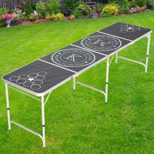 Wedding Monogram Star Smooth Dark Granite Stone  Beer Pong Table