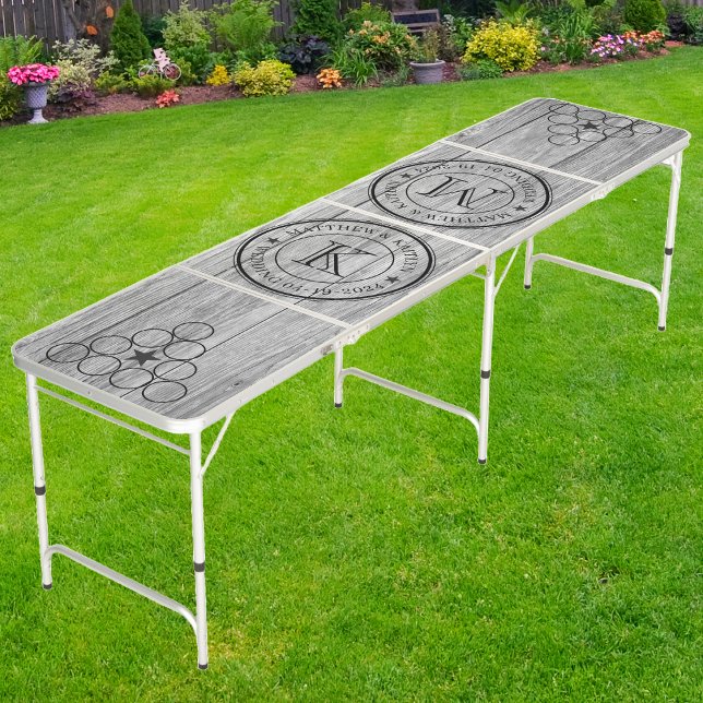 Wedding Monogram Star Weathered Dark Gray Wooden  Beer Pong Table (Creator Uploaded)