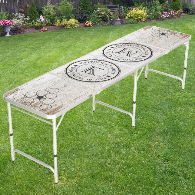 Wedding Monogram Star Weathered White Washed Wood Beer Pong Table (Creator Uploaded)