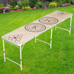 Wedding Monogram Star White Ash Wood Beer Pong Table