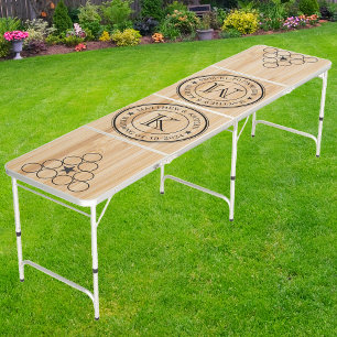 Wedding Monogram Star White Bamboo Beer Pong Table