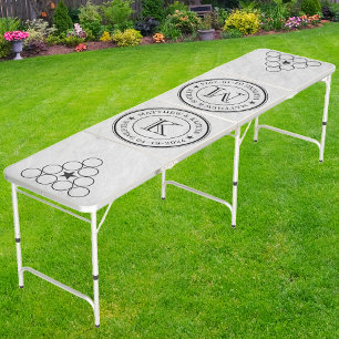Wedding Monogram Star White Marble Stone  Beer Pong Table