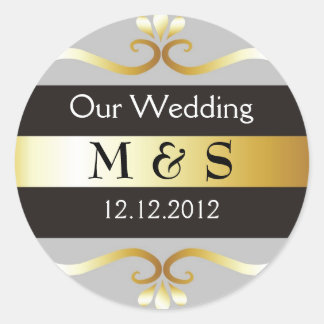 Wedding Monogram Stickers - Grey & Gold