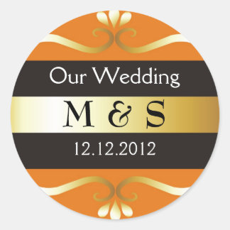 Wedding Monogram Stickers - Orange & Gold