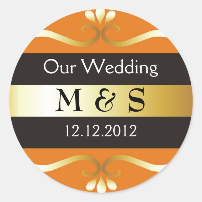 Wedding Monogram Stickers - Orange & Gold (Front)