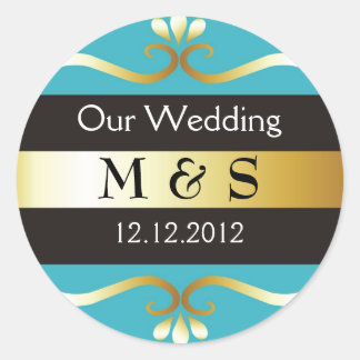 Wedding Monogram Stickers - Teal & Gold