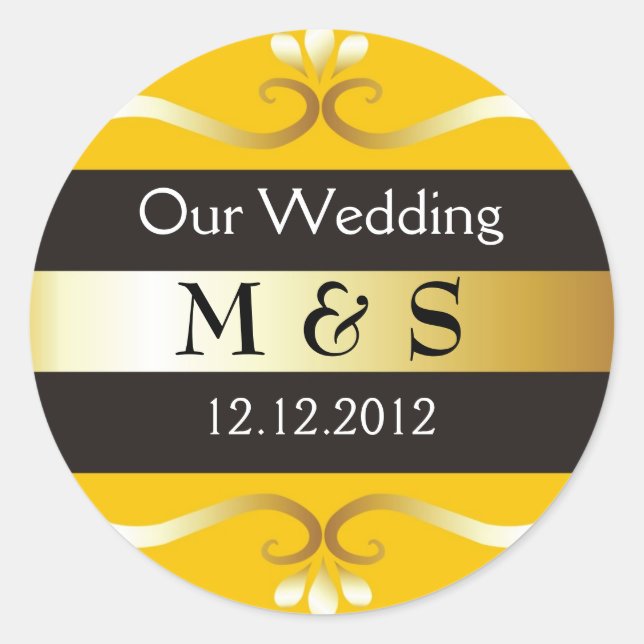 Wedding Monogram Stickers - Yellow & Gold (Front)