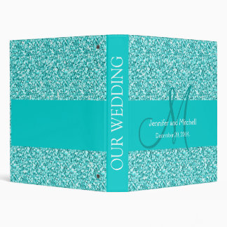 Wedding Monogram Teal Glitter Planner Printed Binder
