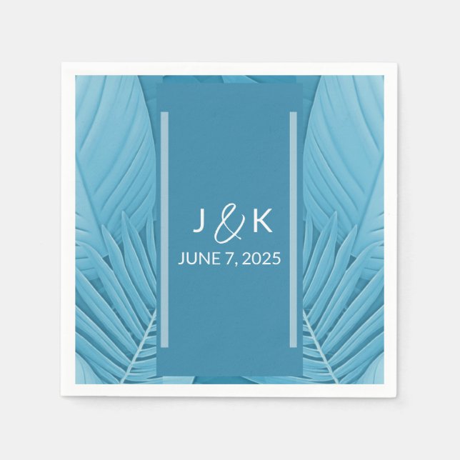 Wedding Monogram | Tropical Teal Napkins (Front)